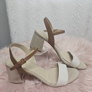 Elegant White and Tan Women's Sandals